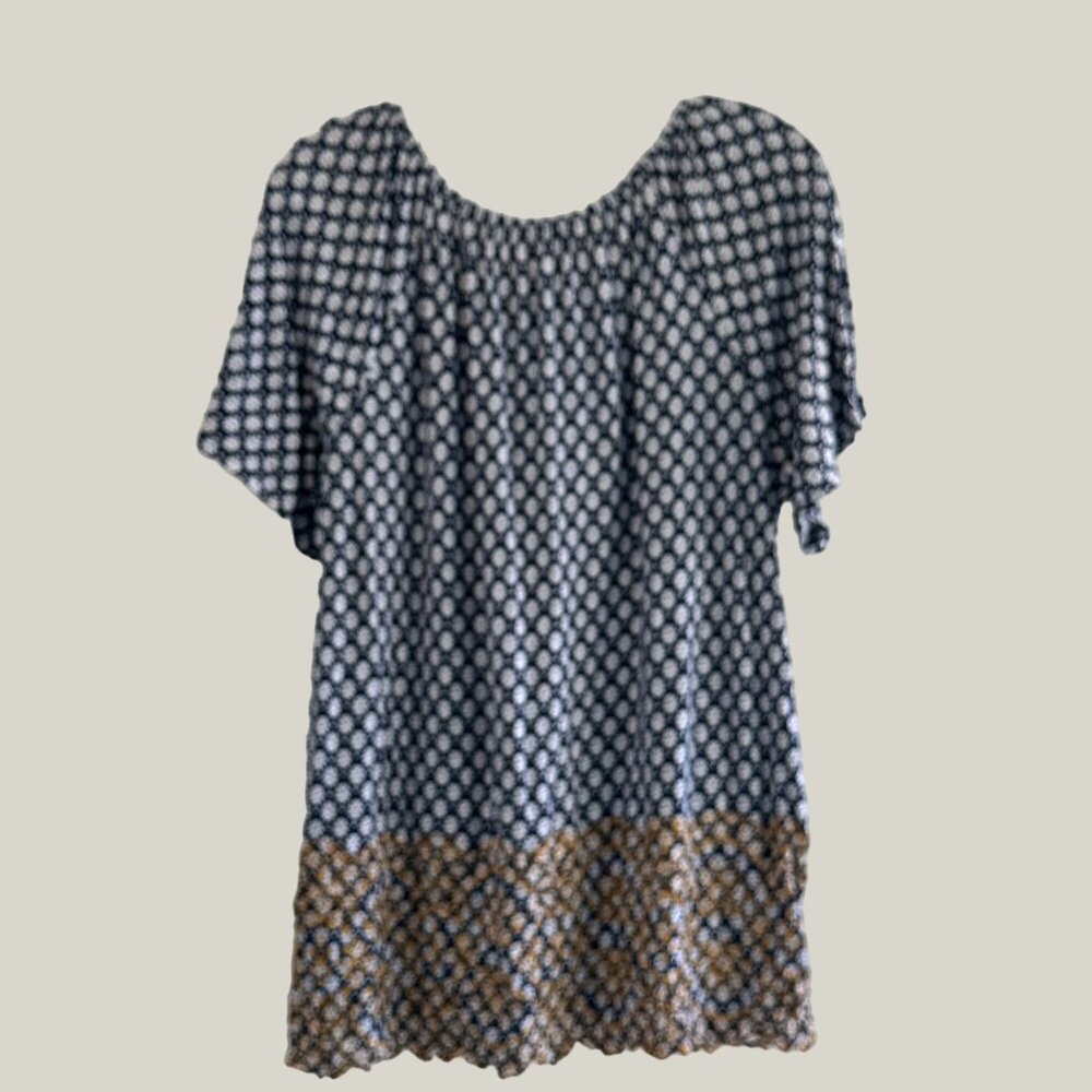 Fever 2XBoho Chic Womens Blouse Blue & Brown Floral Pattern